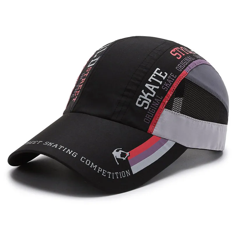 Free Shipping Printed Quick Drying Mesh Baseball Men Women Breathable And Adjustable Duckbill Cap With Color Blocking_voghion.com