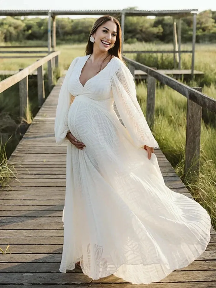 Boho White Maternity Dress Long Sleeve Pregnancy... From Qida08, $55.14