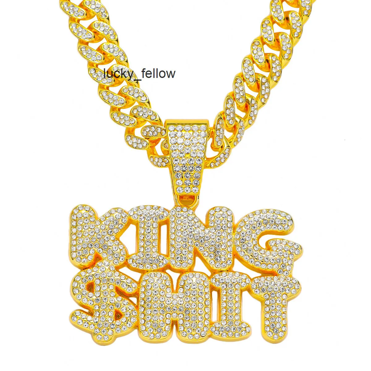 3D Inlaid Diamond Double Row Letter Pendant Necklace Hip Hop Trendy Street Dance Cuban Chain_voghion.com