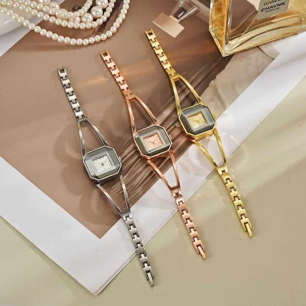 Luxury Rose Gold Womens Quartz Bangle Watch Square... From  display picture 3