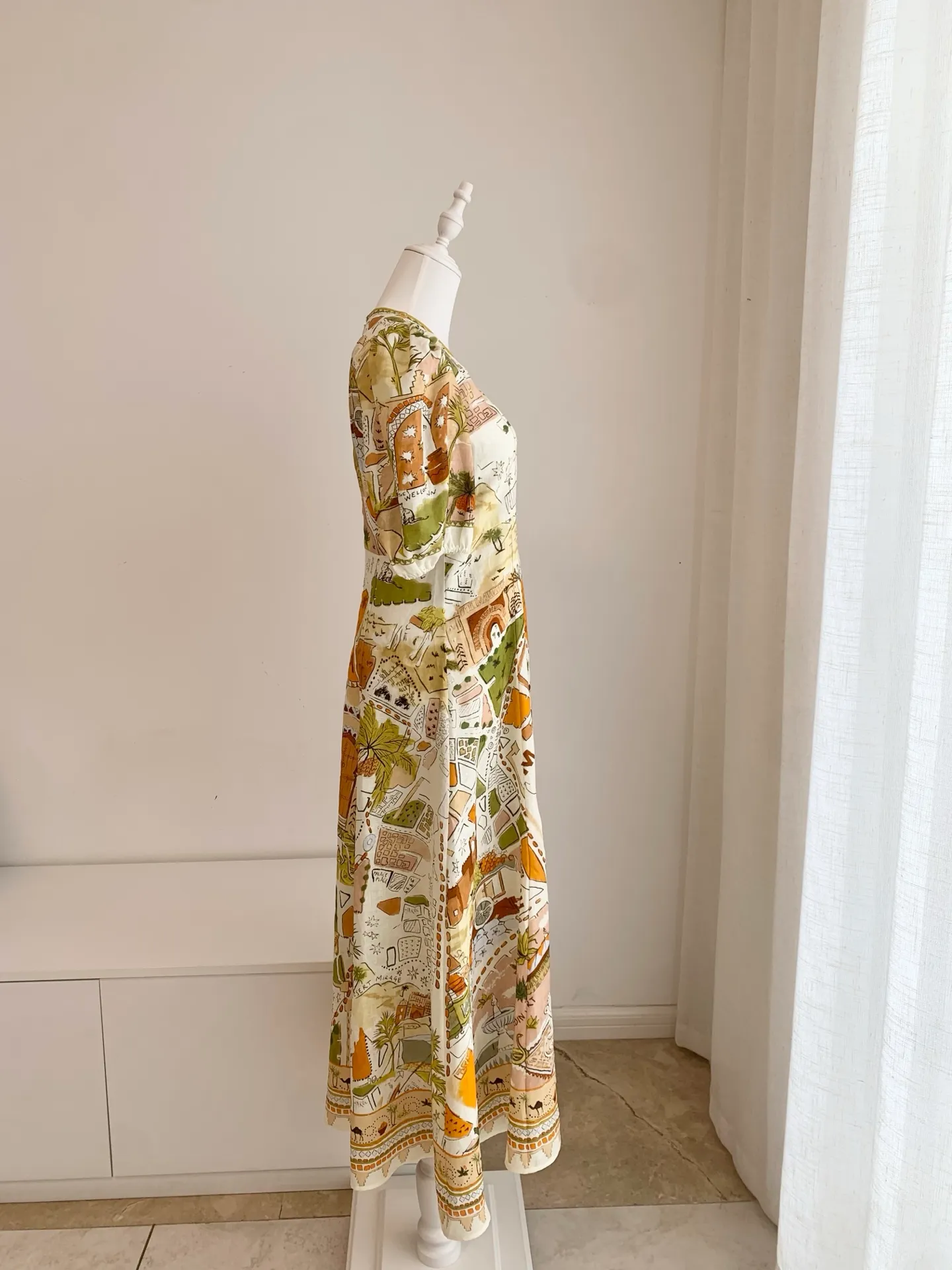 mustard casual dress Made to Order Pure Linen Dress for Women With 3/4 Sleeves/ Mustard Casual  Dress/ Linen Summer Dress/ Button Down Dress