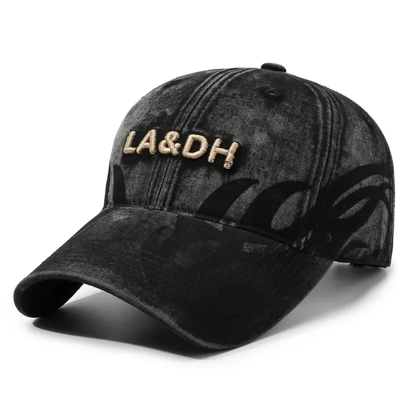 New Washed Hat Retro Distressed Letter Embroidered Baseball Soft Top Duckbill Cap_voghion.com