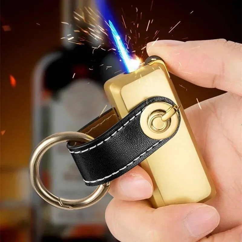 cigarette lighter keychain Metal Inflatable Windproof Lighter Keychain - Mini Pendant with Grinding  Wheel