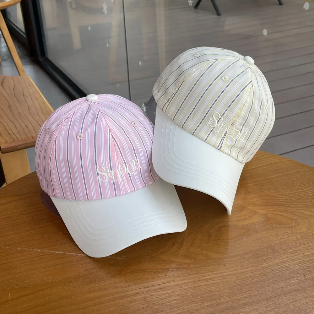 Embroidered Letter Striped Color Blocked Baseball Women Wide Brimmed Daily Commuting Duckbill Cap For Men_voghion.com