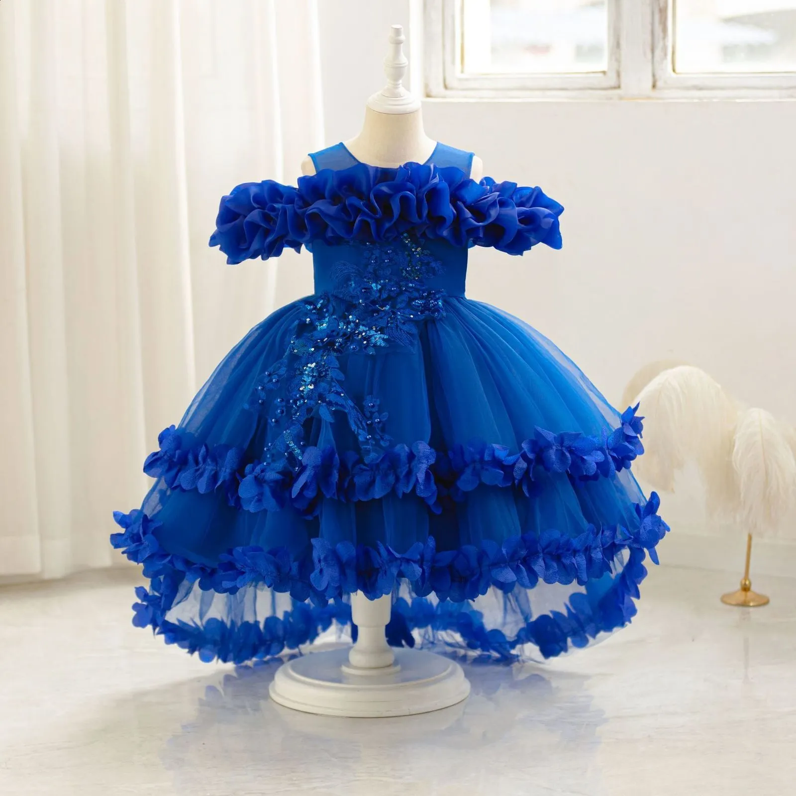 Off Shoulder Princess Baby Blue Dress For Kids  ... 