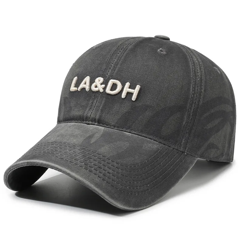 New Washed Hat Retro Distressed Letter Embroidered Baseball Soft Top Duckbill Cap_voghion.com