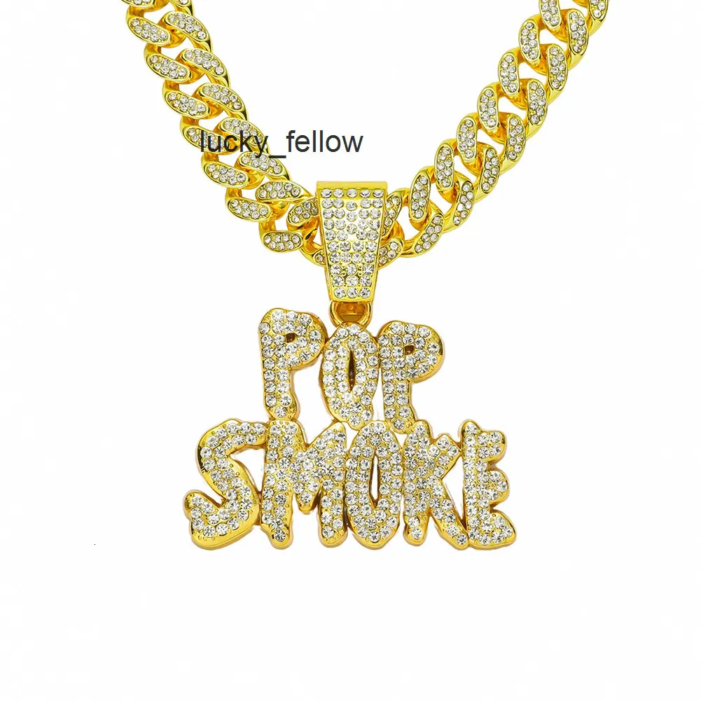 Hip Hop Exaggerated POP SMOKE Letter Full Diamond Pendant Necklace Personality Nightclub Mens Cuban Chain_voghion.com