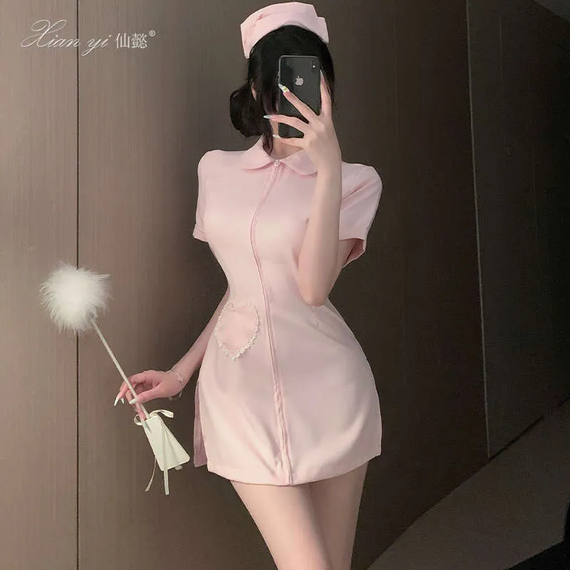 dress sexy nurse pink Women's new sexy party dress pink nurse dress bar suit Cosplay Costume