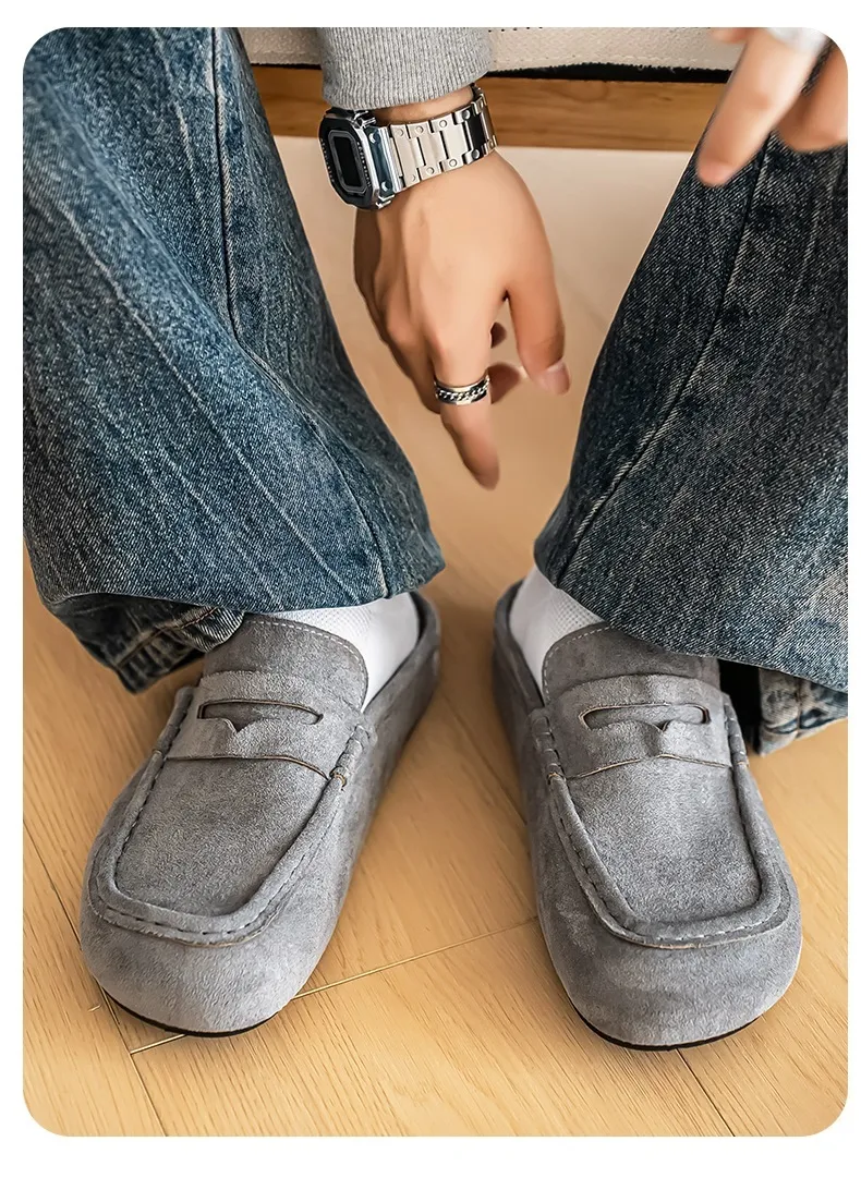 Vintage Men's Suede Casual Mules Comfortable Height-increasing Clogs_voghion.com