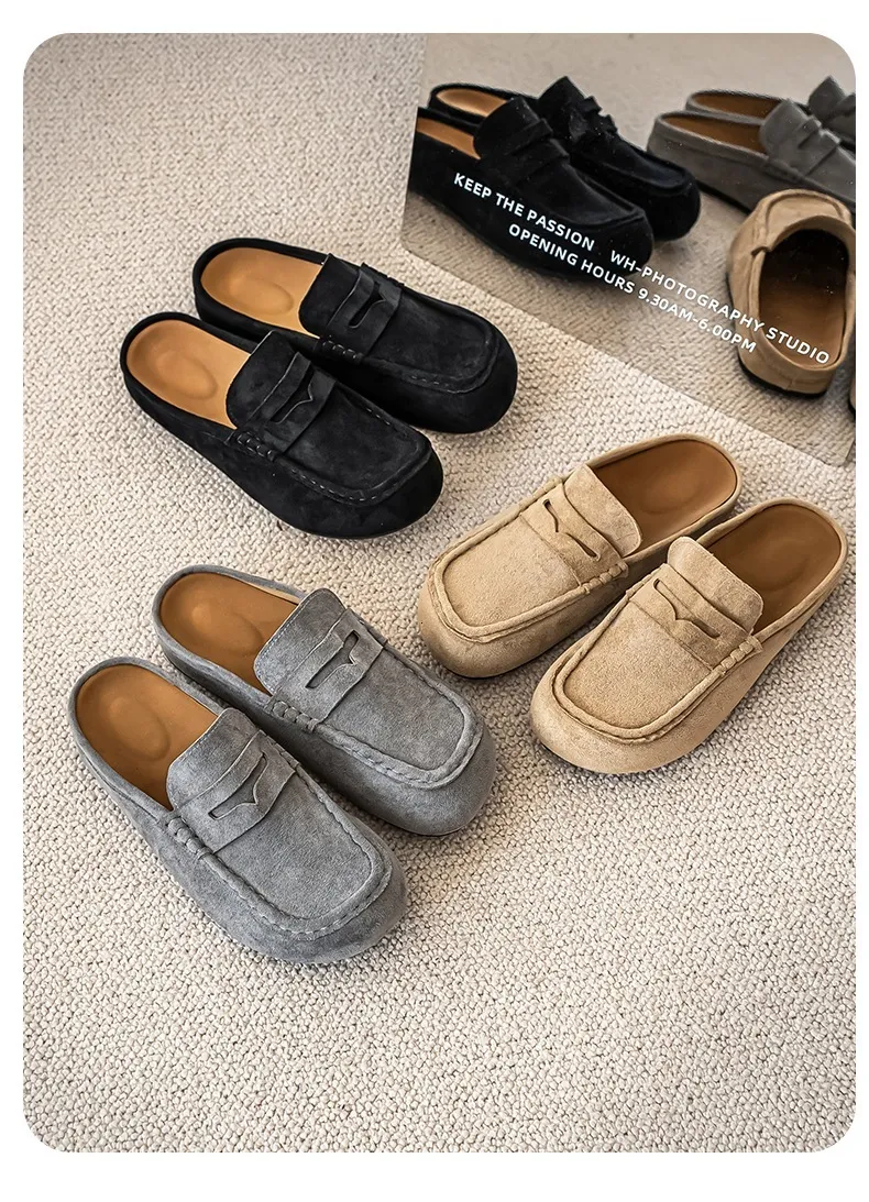 Vintage Men's Suede Casual Mules Comfortable Height-increasing Clogs_voghion.com
