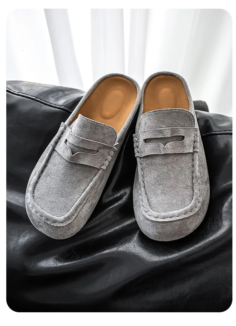 Vintage Men's Suede Casual Mules Comfortable Height-increasing Clogs_voghion.com