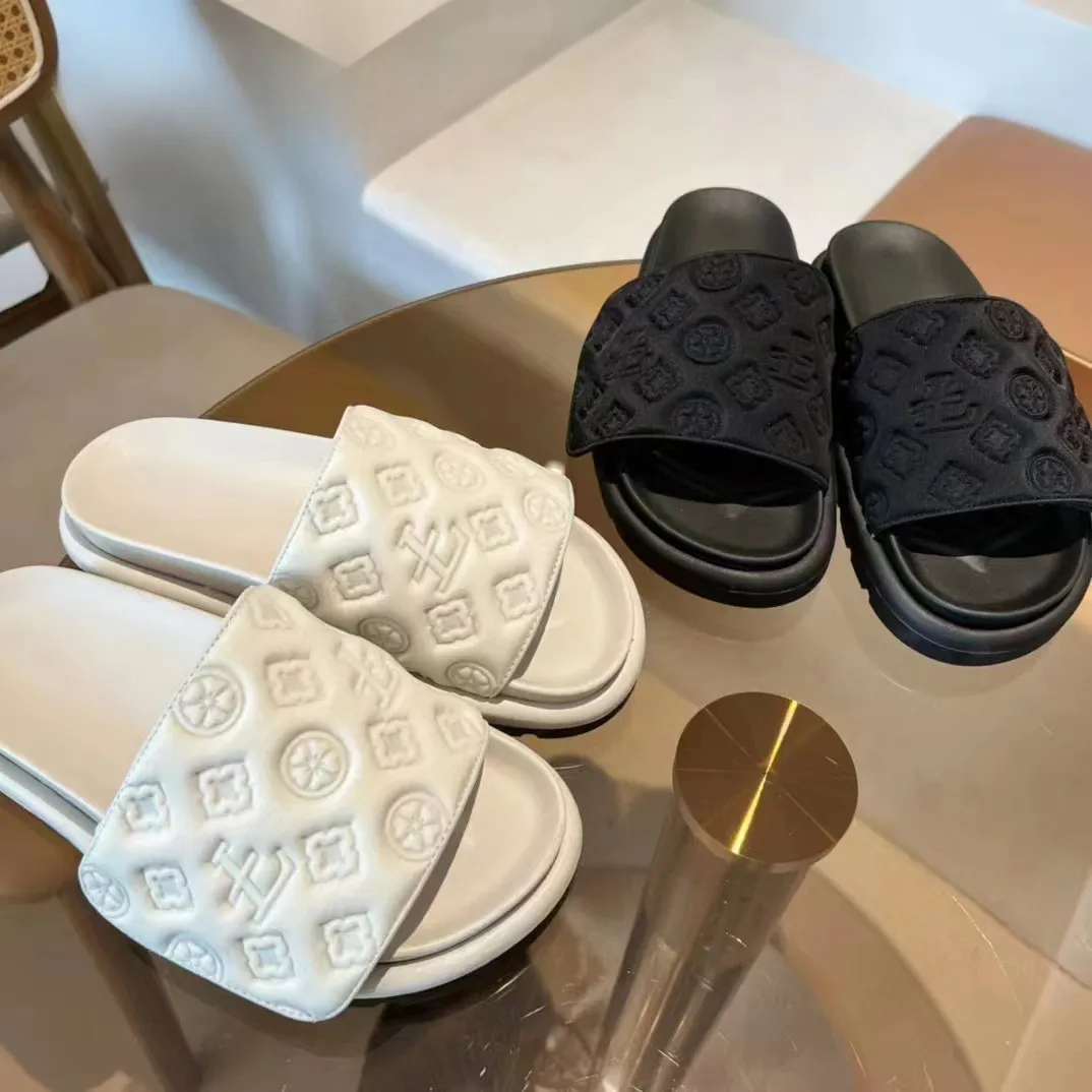 Summer New Thick Soled Slippers For Outdoor Wear Platform Embossed Versatile One Word Magic Tape Sandals Big Size_voghion.com