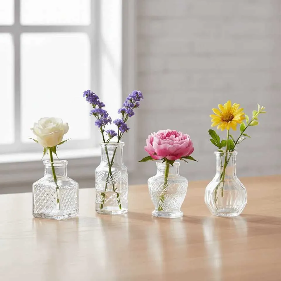 10 TEILE/SATZ Retro Relief Mini Glas Vase Europäischen Stil Kristall Klare Blumenvase Dekorative Elegante Kleine Vase Set L260516 {Kategorie}