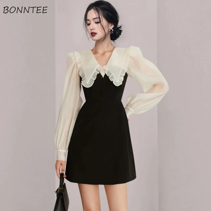 korean mini dress long neck sweet Womens Style Dress, Sleeve, Peter Pan Collar, High Waist, Breathable Summer for Students giftguideall