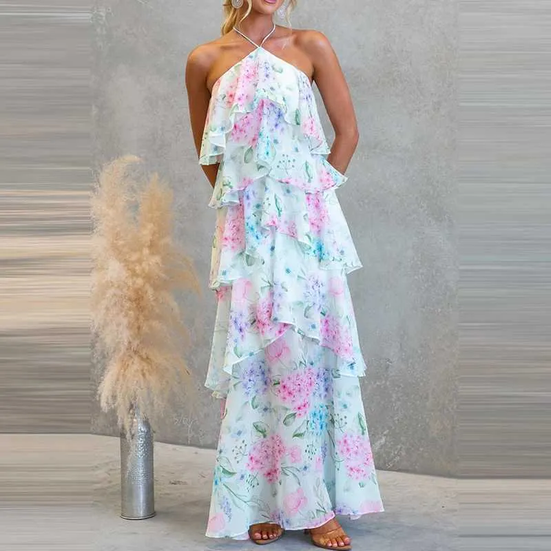 Off Shoulder Floral Halter Summer Maxi Dress With... From Liuquk, Rs.460.24  In Bulk | DHgate.Com