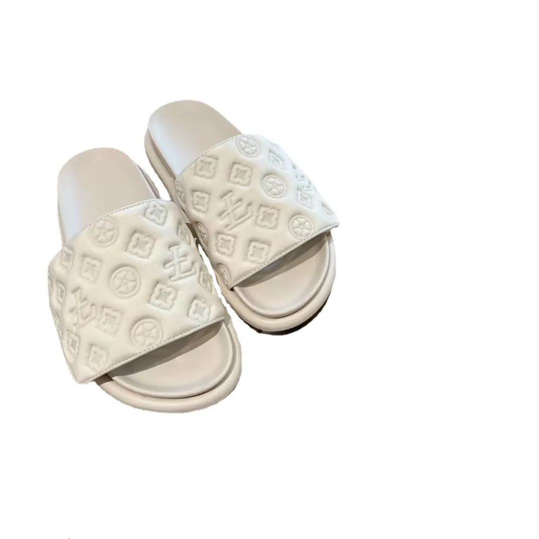 Summer New Thick Soled Slippers For Outdoor Wear Platform Embossed Versatile One Word Magic Tape Sandals Big Size_voghion.com
