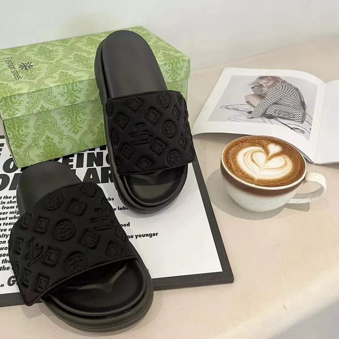 Summer New Thick Soled Slippers For Outdoor Wear Platform Embossed Versatile One Word Magic Tape Sandals Big Size_voghion.com
