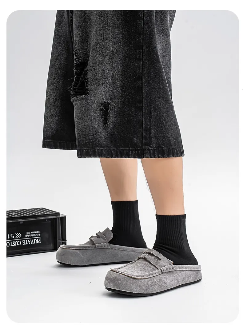 Vintage Men's Suede Casual Mules Comfortable Height-increasing Clogs_voghion.com