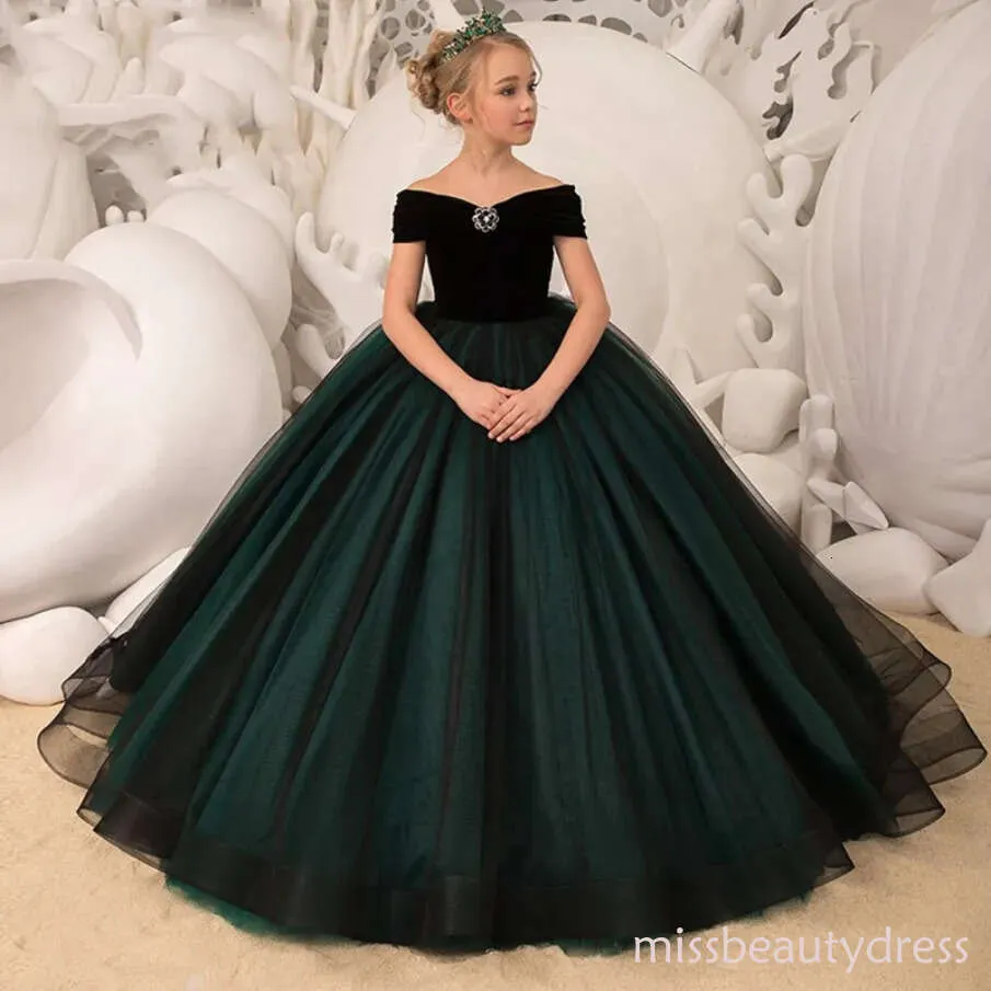 Kids Dresses Girl Elegant Long Prom Green Tulle New Children Graduation Dress Teen Wedding Bridesmaid Robe First Holy Communion Gowns ZD10