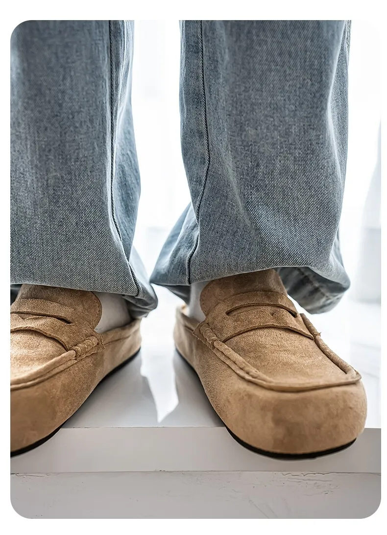 Vintage Men's Suede Casual Mules Comfortable Height-increasing Clogs_voghion.com