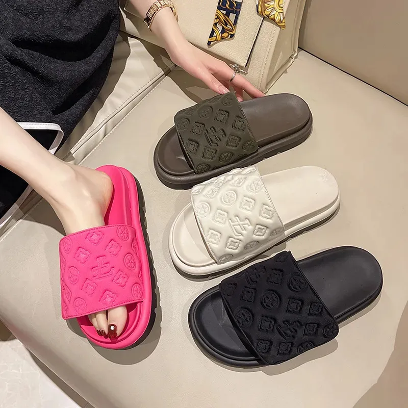 Women's Thick Soled For Outdoor Wear New Magic Tape Platform Beach Sandals Summer Fashion One Strap Slippers_voghion.com