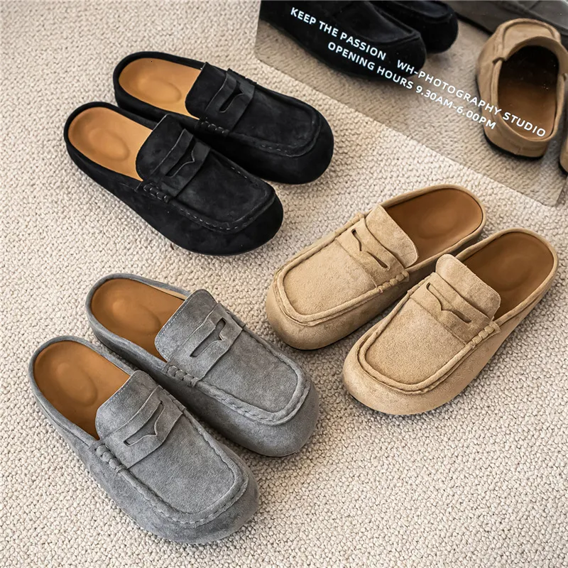 Men's New Vintage Comfortable Suede Casual Mules, Stylish And Relaxed Height-Increasing Home Clogs With Closed Toe_voghion.com