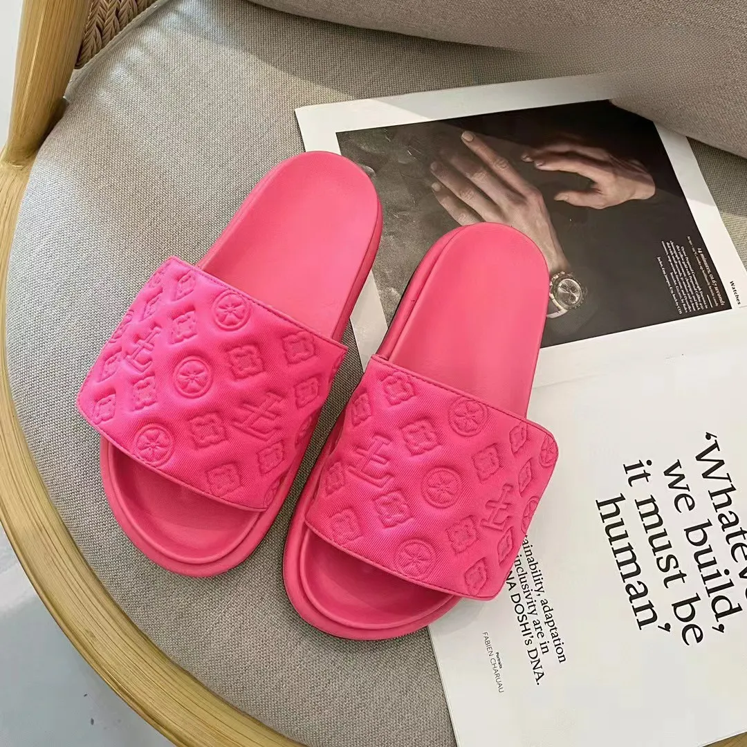 Summer New Thick Soled Slippers For Outdoor Wear Platform Embossed Versatile One Word Magic Tape Sandals Big Size_voghion.com