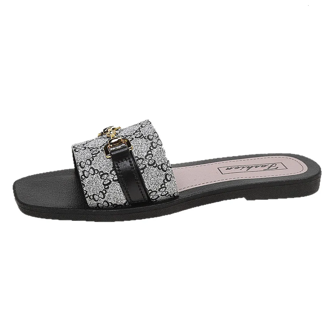 2026 Summer New Square Toe Style Fashion High End Metal Buckle Slip On Flat Lightweight Comfortable Sandals_voghion.com