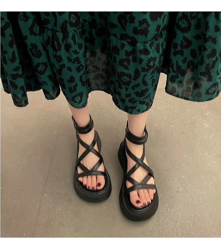 Women's Platform Sandals, Height-increasing Cross-strap Roman Shoes_voghion.com