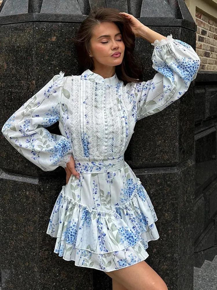 loose printed mini dress Unique Printed V-Neck Long Sleeve Fringe Loose Mini Dress  roschic