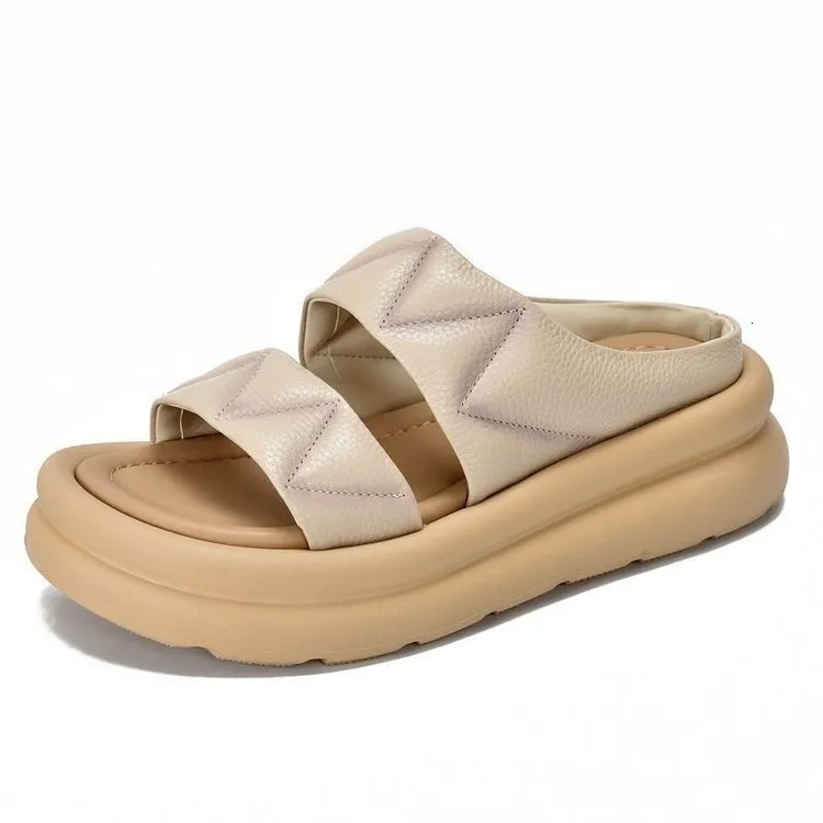 Women's Puffy Strap Platform Slides Casual Slip-on Slippers Popular Height-increasing Sandals Thick-soled Summer New_voghion.com