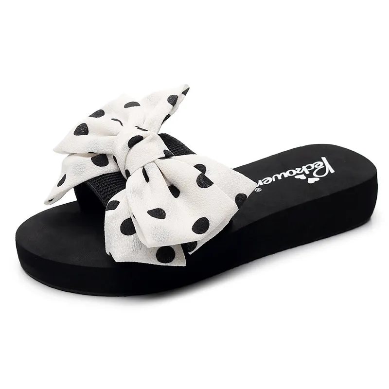 New Super High Heel Flip Flops For Women Summer Non Slip Thick Sole Beach Sweet Bowknot Outdoor Wedge Sandals_voghion.com