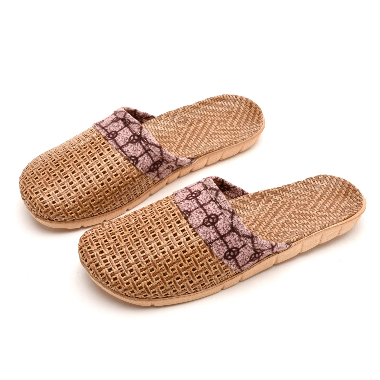 Couple's Rattan Weave Home Slippers Breathable Indoor Slides Linen Summer Breathable Woven Flat-soled Women Men Indoor_voghion.com