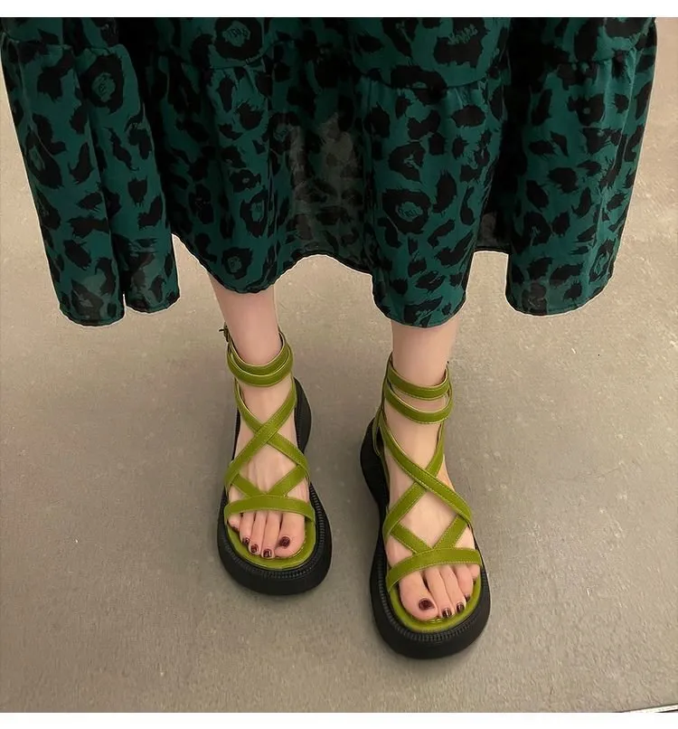 Women's Platform Sandals, Height-increasing Cross-strap Roman Shoes_voghion.com