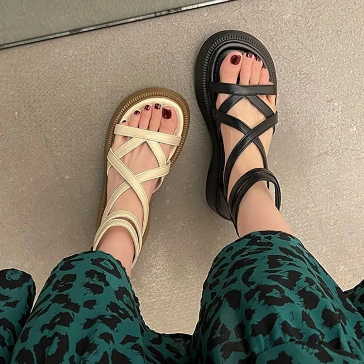 Women's Platform Summer New Style, Thick-Soled, Height-Increasing, Hollow Design, Cross-Strap Roman Sandals_voghion.com