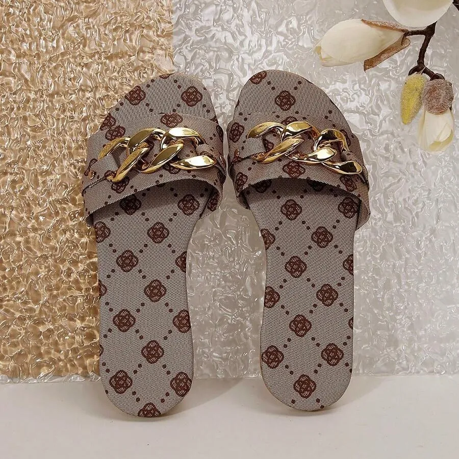 Women's Shoes Fashion Slippers Classic Elegant Versatile Solid Color Metal Decoration Round Toe Flat Sandals_voghion.com