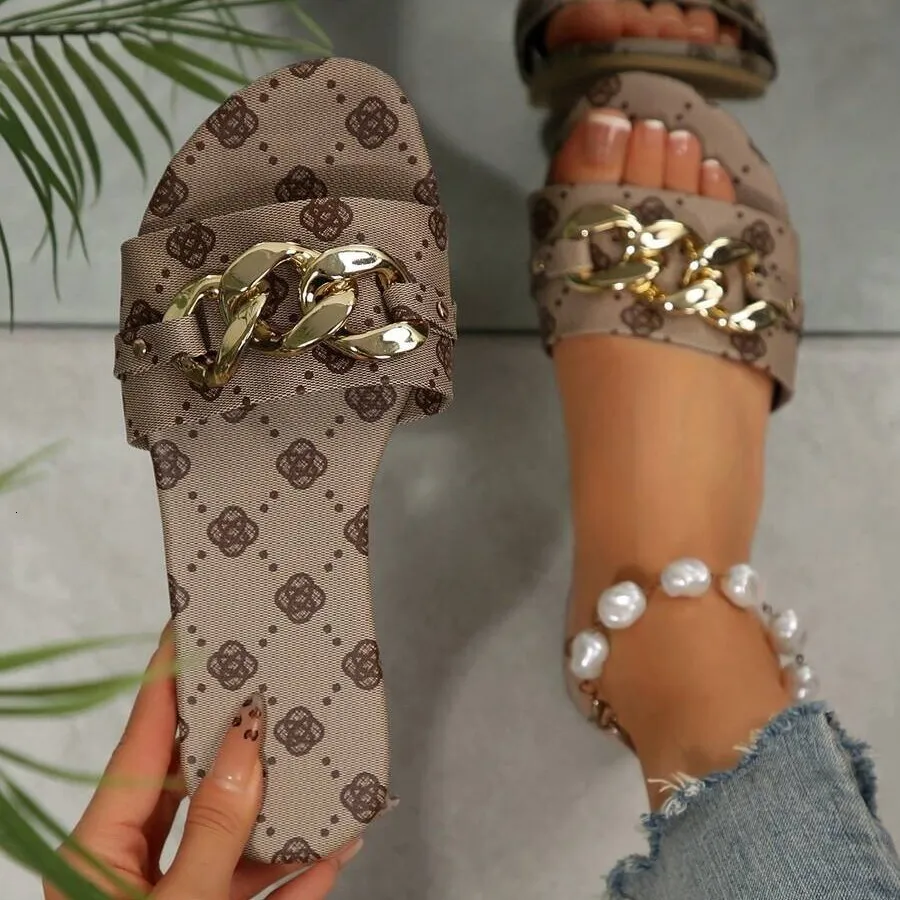 Women's Shoes Fashion Slippers Classic Elegant Versatile Solid Color Metal Decoration Round Toe Flat Sandals_voghion.com