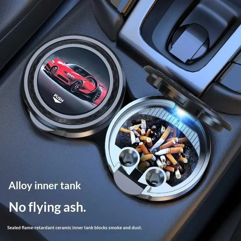 Automotive Supplie Multi-functional Car Ashtray with Lid LED with Light  Portable One-click Lid Opening Personalized and Creative S26417{category}