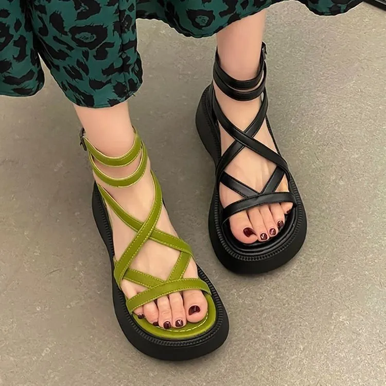 Women's Platform Sandals, Height-increasing Cross-strap Roman Shoes_voghion.com