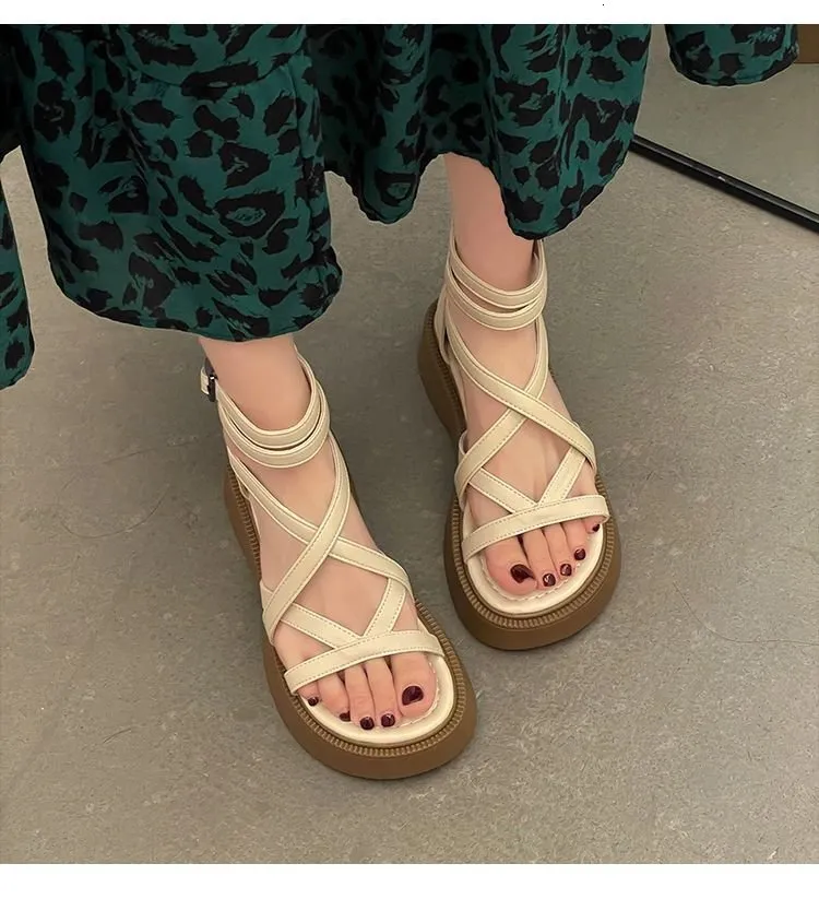 Women's Platform Sandals, Height-increasing Cross-strap Roman Shoes_voghion.com