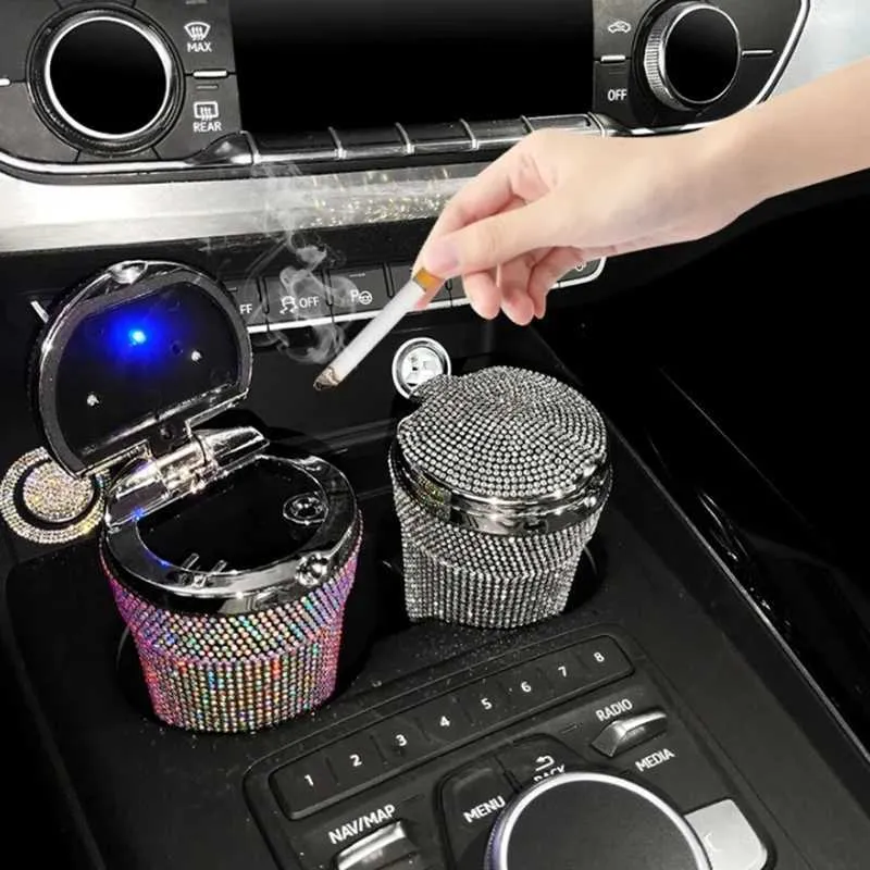cigarette ashtray for car Portable LED High Quality Universal Cylinder Holder Cup ,Silver Made of aluminum alloy Custom Accessories Ashtray 25221 |