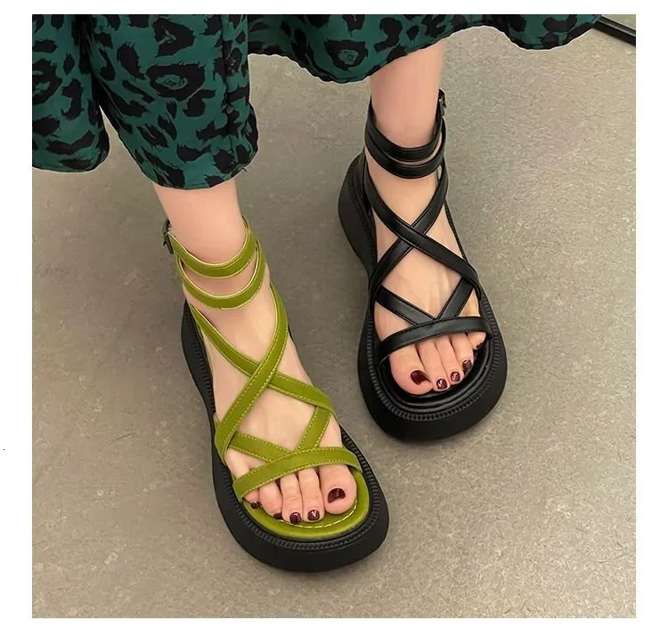 Women's Platform Sandals, Height-increasing Cross-strap Roman Shoes_voghion.com