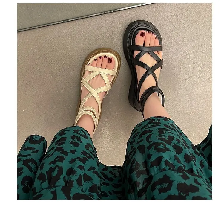 Women's Platform Sandals, Height-increasing Cross-strap Roman Shoes_voghion.com