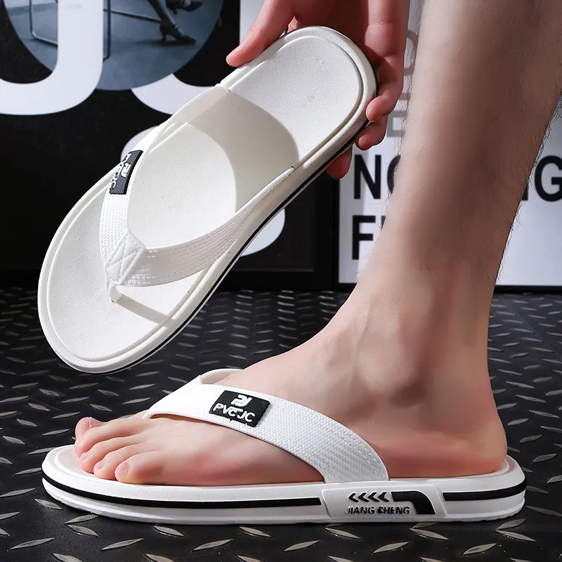 Unisex Letter Logo Casual Flip Flops White Solid Color Thick Sole Non Slip EVA Lightweight Outdoor Beach Pool Thong_voghion.com