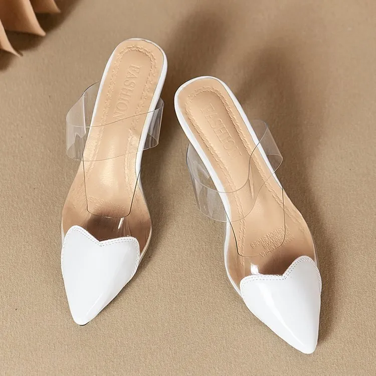 Women Patent Pointed Toe Clear Strap Mules Black Transparent PVC Kitten Heel Backless Slip On Elegant Summer Slide_voghion.com
