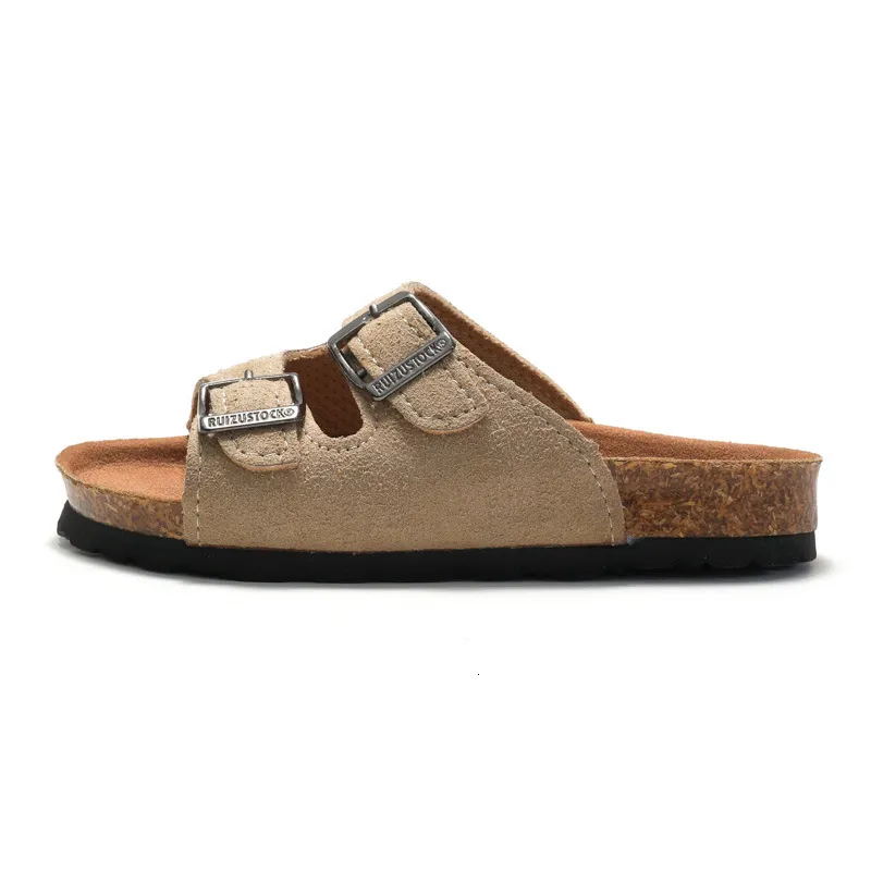 sandals Double Buckle Strap Footbed Slide Sandals Suede Adjustable Flat Summer Casual Beach Cork Slippers_voghion.com