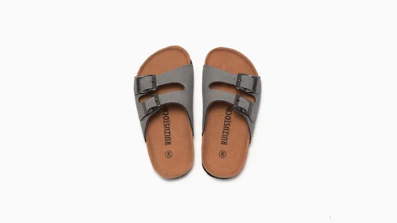 Women's Suede Double Buckle Strap Flat Slide Sandals Summer Beach_voghion.com