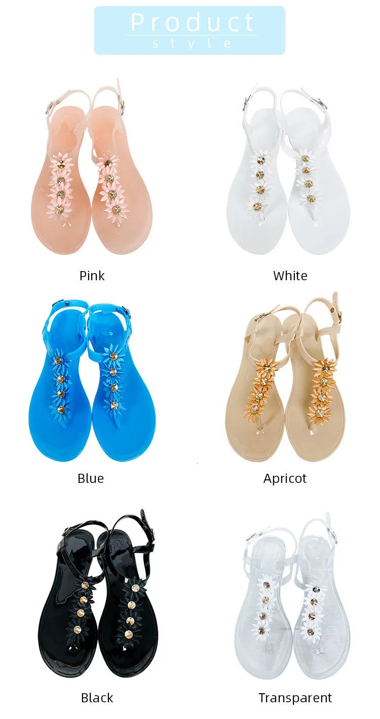 Dam jelly sandaler med blommor och ankelrem för sommar_voghion.com