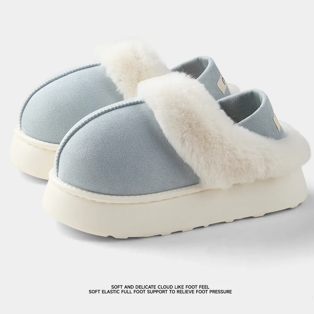 Pantufas femininas de plataforma em camurça sintética para uso interno no outono e inverno, forradas com lã, quentes, com sola grossa e antiderrapante._voghion.com