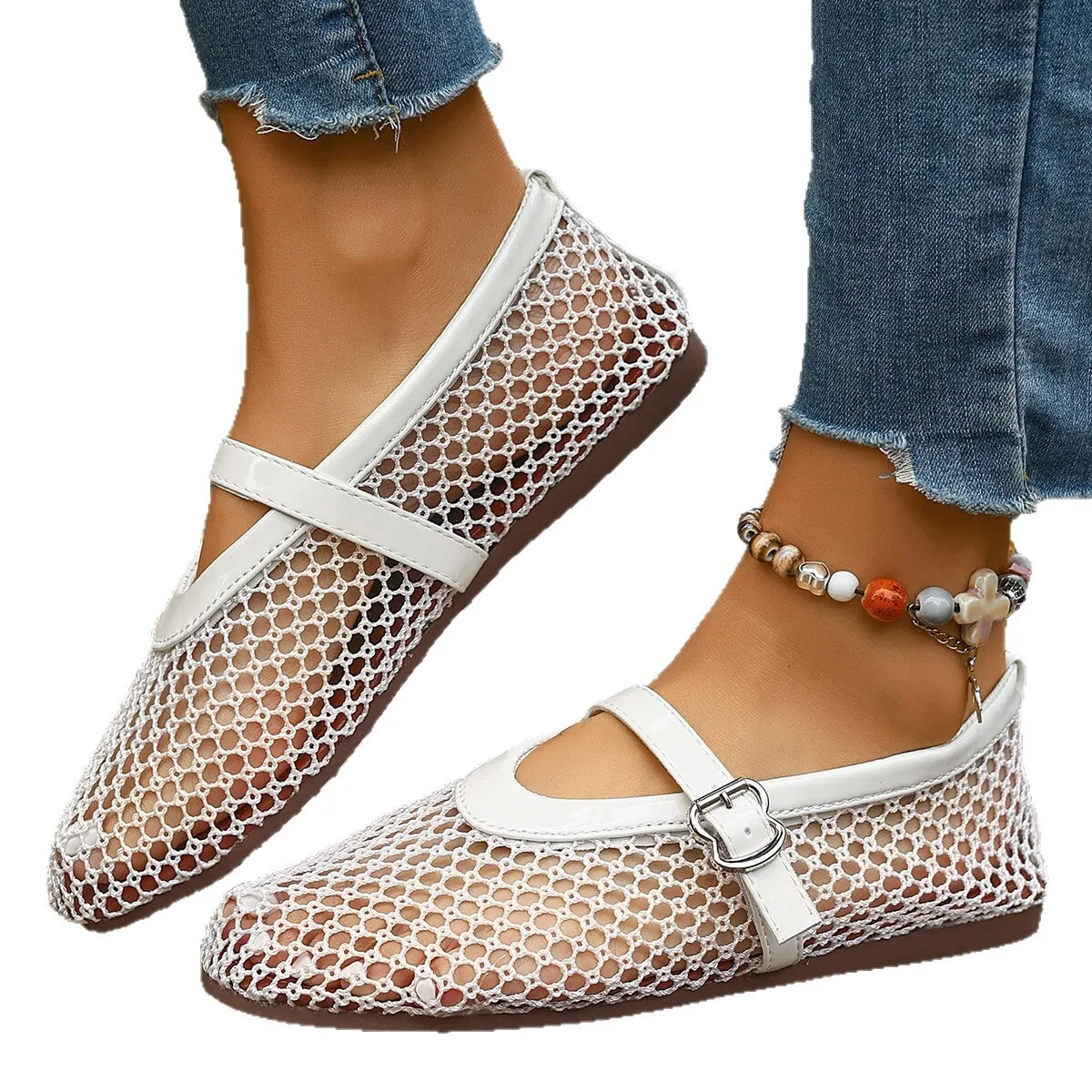 Women's Mesh Flats Buckle Strap Breathable Casual Shoes Large-size Soft-soled Breathable Shoes For Women New Flat-soled_voghion.com